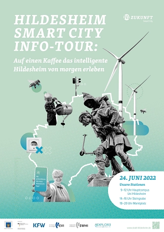 Ankündigung Info-Tour 24.06. Smart City an der Uni Hildesheim, an der Steingrube, am Marktplatz © Stadt Hildesheim