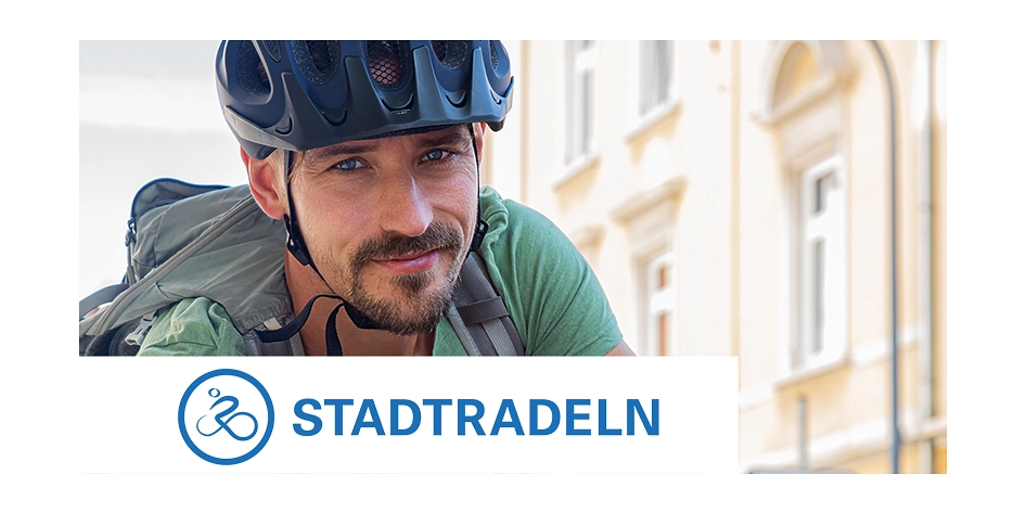 Kampagnenbild Stadtradeln. Mann mit Bart und Fahrradhelm © STADTRADELN_(c)Klima-Bündnis
