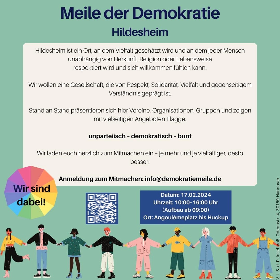 Plakat "Meile der Demokratie" © Hildesheim bunte Mischung
Bündnis90 | Die Grünen · Kreisverband Hildesheim