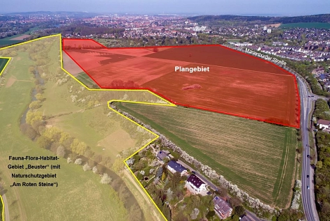 Darstellung auf Luftbild vom FFH-Gebiet und Plangebiet © Stadt Hildesheim
