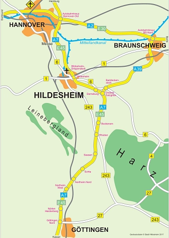 Übersichtskarte der Metropolregion Hannover-Braunschweig-Göttingen-Wolfsburg © Stadt Hildesheim