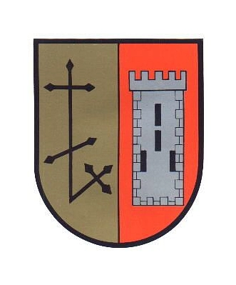 Das Wappen zeigt nebeneinander ein Kreuz auf goldenem Grund und einen Turm auf rotem Grund © Stadt Hildesheim